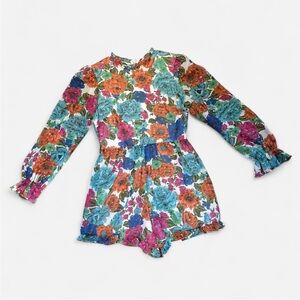 Marlo Floral Print Long Sleeve Romper With Ruffle Hem size 13-14